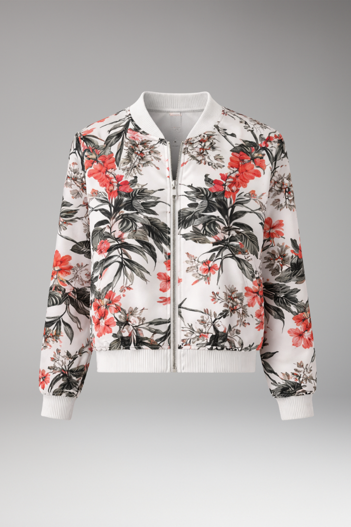 Women's Floral Bomber Jacket Zipper Closure - VibreMode