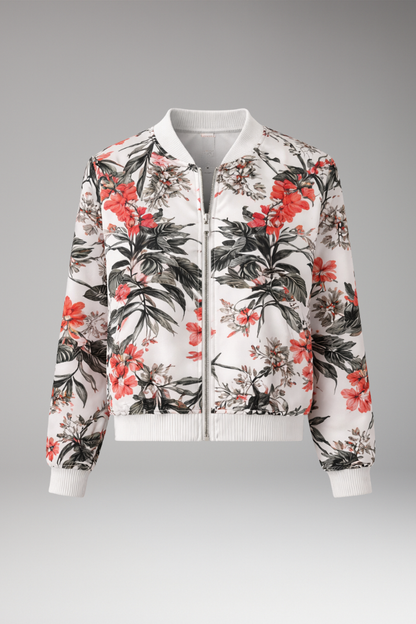 Women's Floral Bomber Jacket Zipper Closure - VibreMode