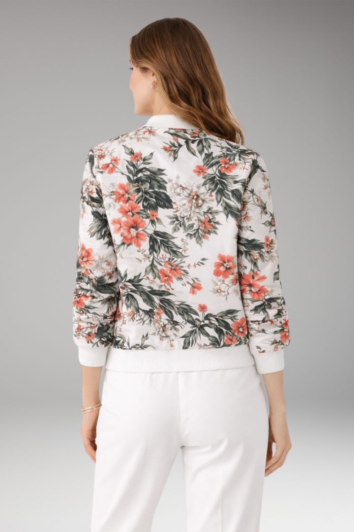 Women's Floral Bomber Jacket Zipper Closure