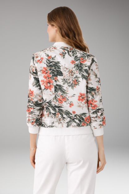 Women's Floral Bomber Jacket Zipper Closure