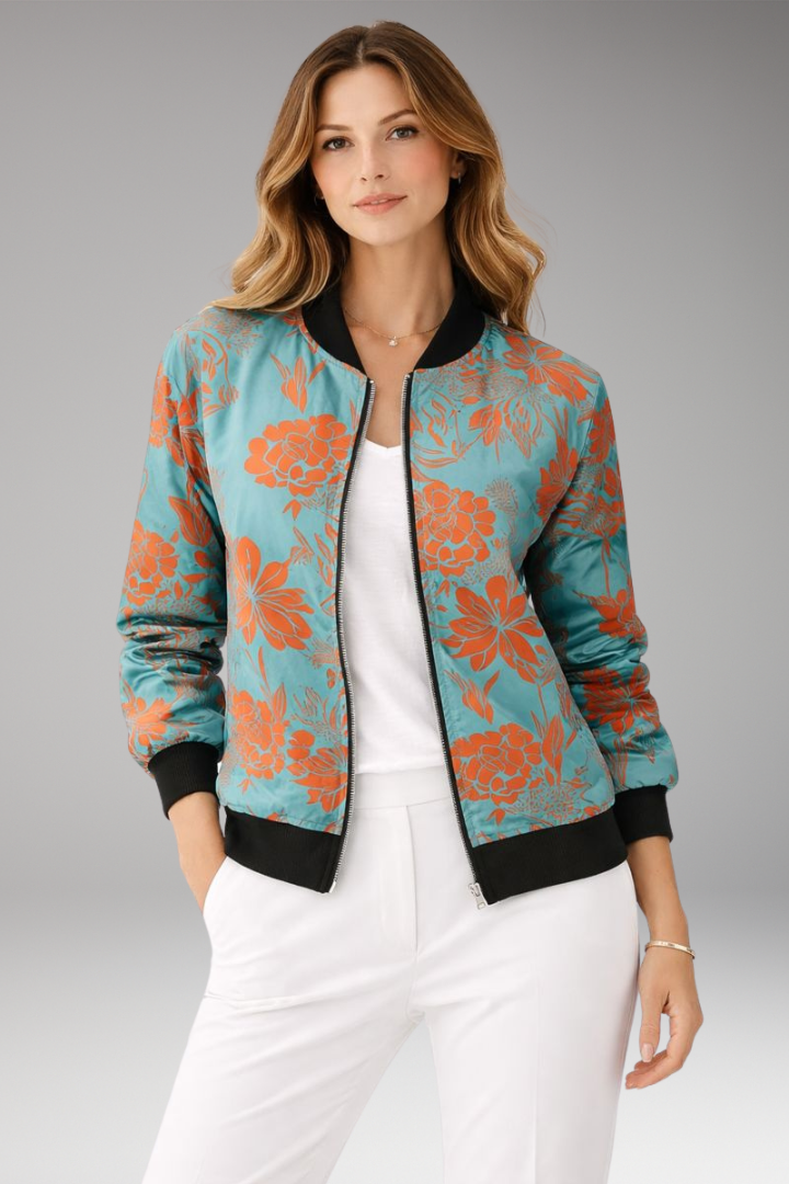 Women's Floral Bomber Jacket Zipper Closure