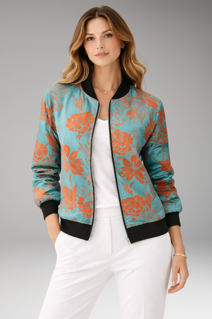 Women's Floral Bomber Jacket Zipper Closure