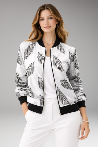 Women's Floral Bomber Jacket Zipper Closure