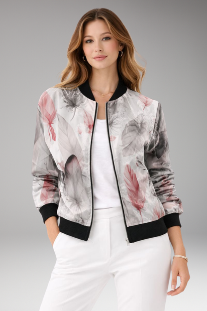 Women's Floral Bomber Jacket Zipper Closure