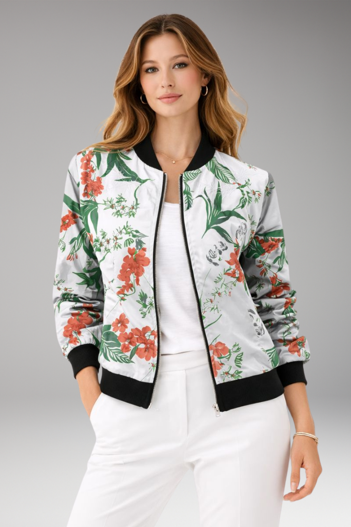 Women's Floral Bomber Jacket Zipper Closure