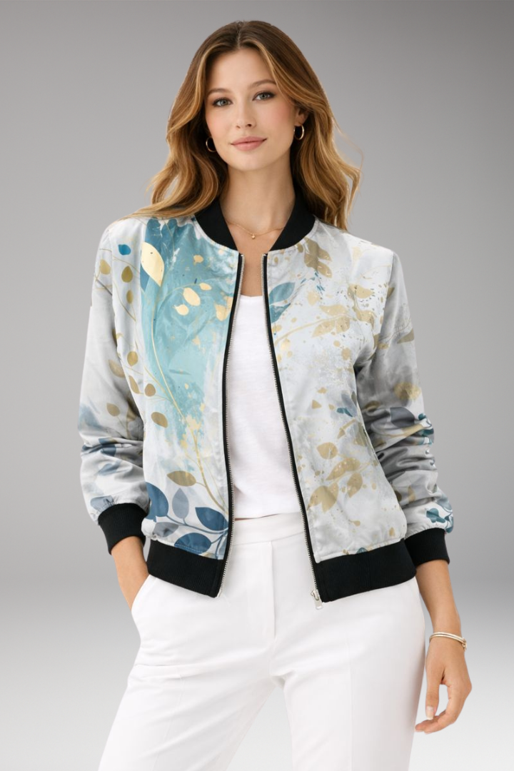 Women's Floral Bomber Jacket Zipper Closure