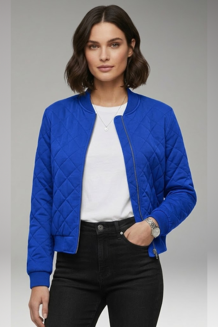 Women's Bomber Jacket Zipper Ribbed Details