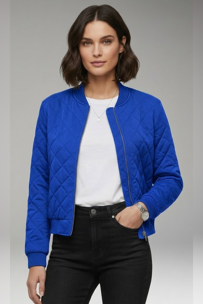 Women's Bomber Jacket Zipper Ribbed Details