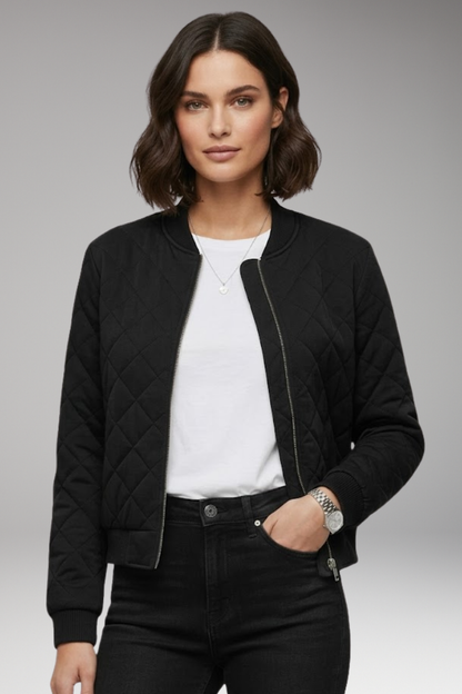 Women's Bomber Jacket Zipper Ribbed Details