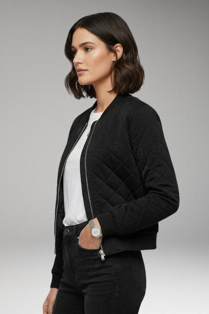 Women's Bomber Jacket Zipper Ribbed Details