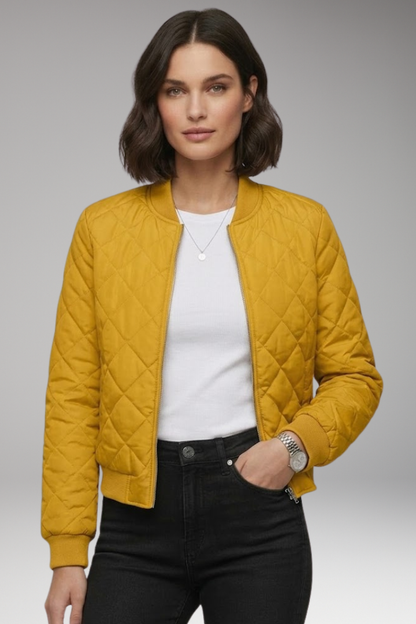 Women's Bomber Jacket Zipper Ribbed Details
