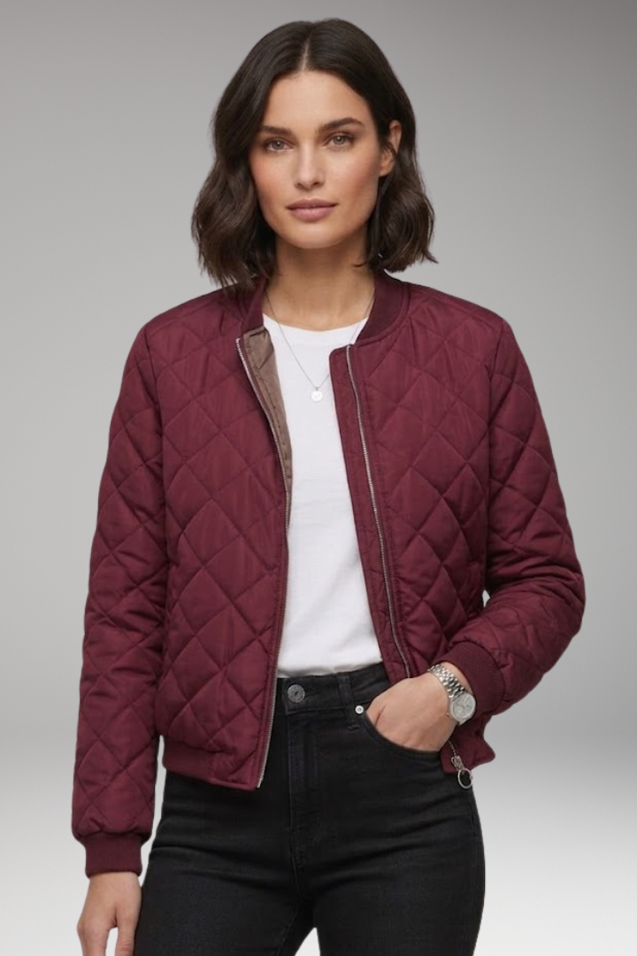 Women's Bomber Jacket Zipper Ribbed Details