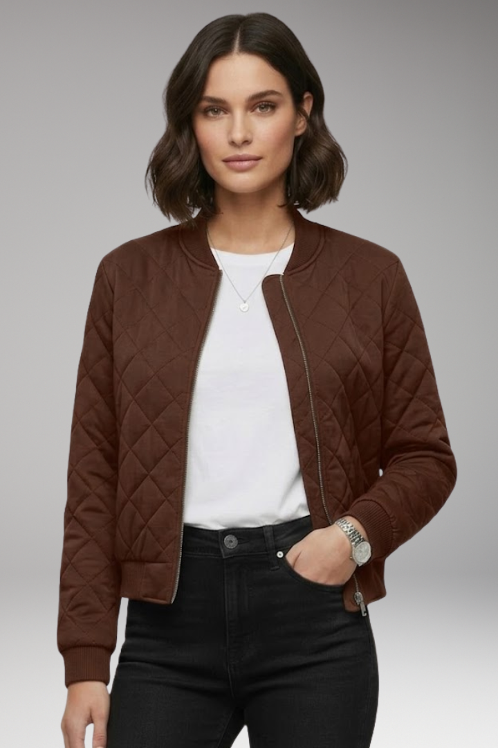 Women's Bomber Jacket Zipper Ribbed Details