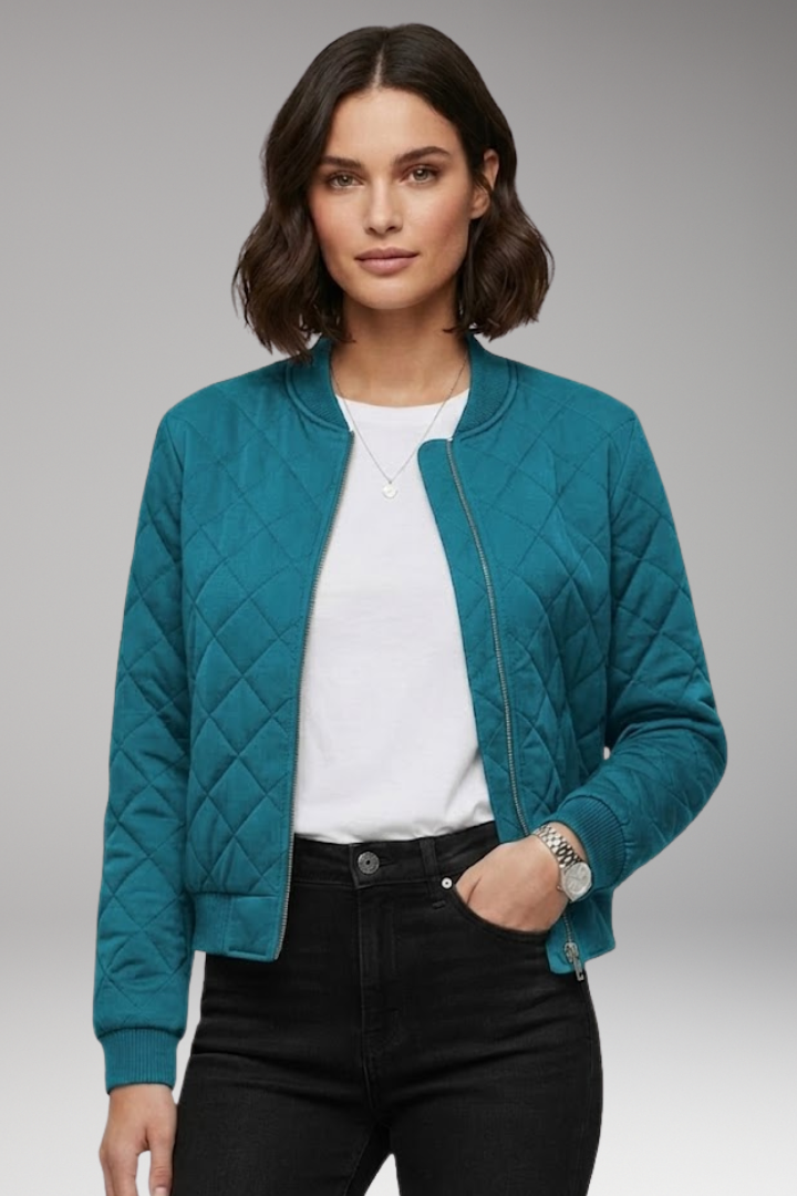 Women's Bomber Jacket Zipper Ribbed Details