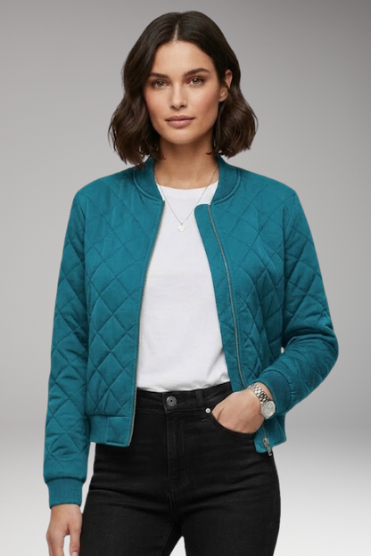 Women's Bomber Jacket Zipper Ribbed Details