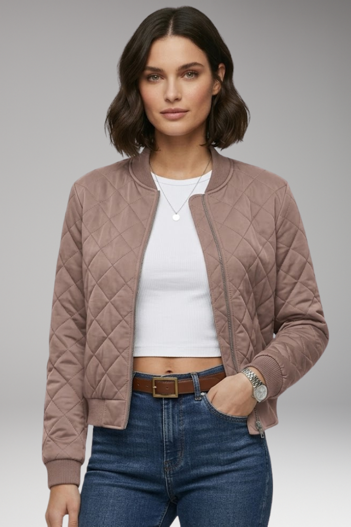 Women's Bomber Jacket Zipper Ribbed Details