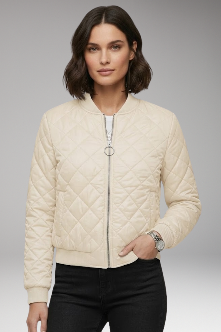 Women's Bomber Jacket Zipper Ribbed Details