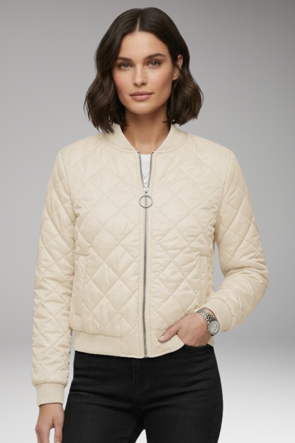 Women's Bomber Jacket Zipper Ribbed Details