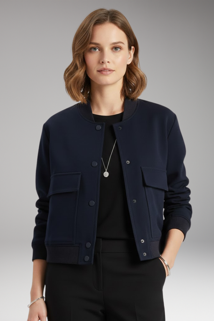 Women's Bomber Jacket Zipper Ribbed Waist