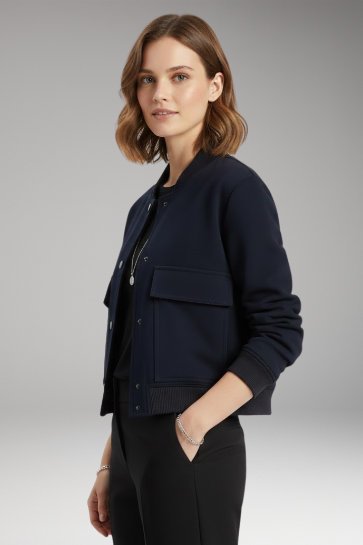 Women's Bomber Jacket Zipper Ribbed Waist