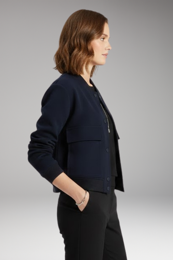 Women's Bomber Jacket Zipper Ribbed Waist