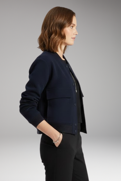 Women's Bomber Jacket Zipper Ribbed Waist