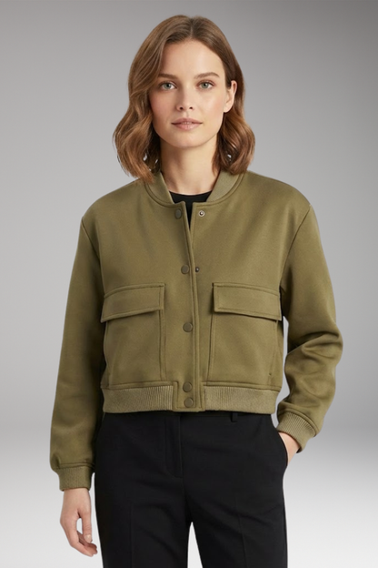 Women's Bomber Jacket Zipper Ribbed Waist
