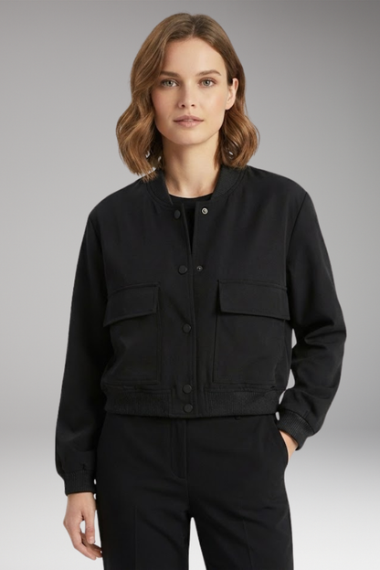 Women's Bomber Jacket Zipper Ribbed Waist
