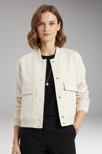 Women's Bomber Jacket Zipper Ribbed Waist