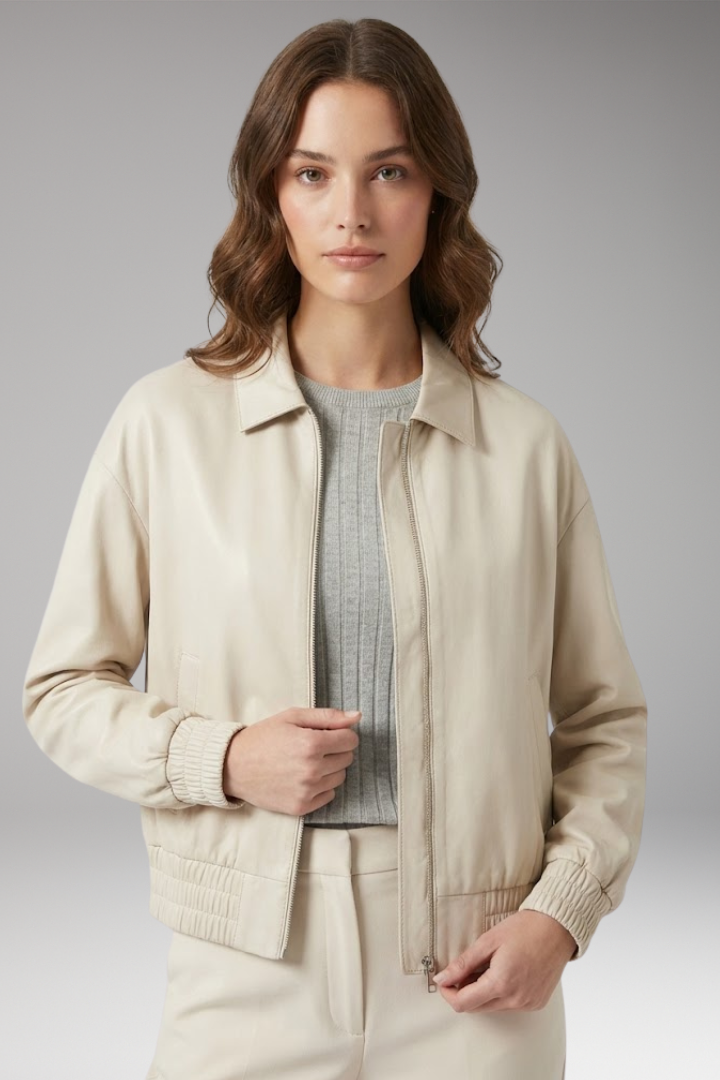 Women's Bomber Jacket Zipper Ribbed Black