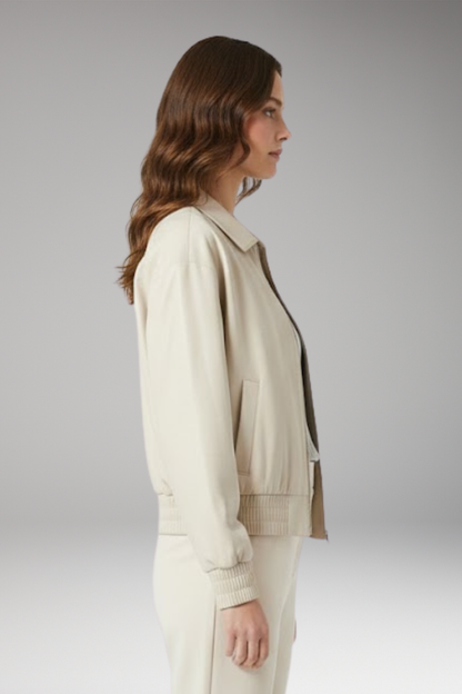 Women's Bomber Jacket Zipper Ribbed Black