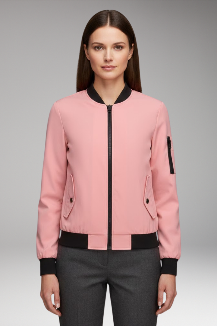 Women's Bomber Jacket Zipper Pockets Sporty Collar