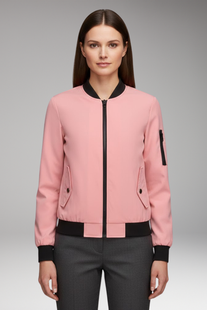 Women's Bomber Jacket Zipper Pockets Sporty Collar