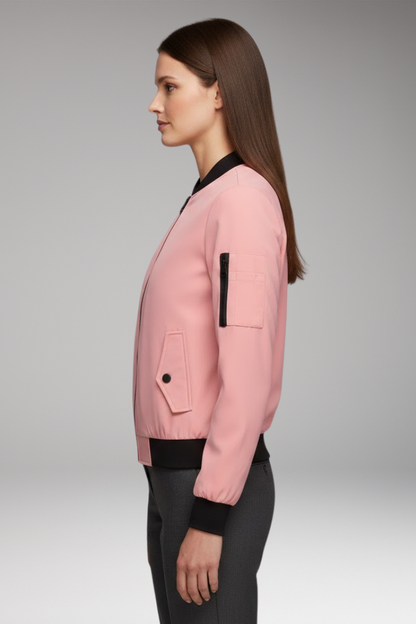Women's Bomber Jacket Zipper Pockets Sporty Collar
