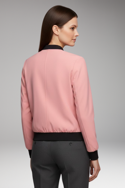 Women's Bomber Jacket Zipper Pockets Sporty Collar