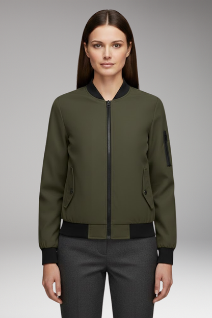 Women's Bomber Jacket Zipper Pockets Sporty Collar