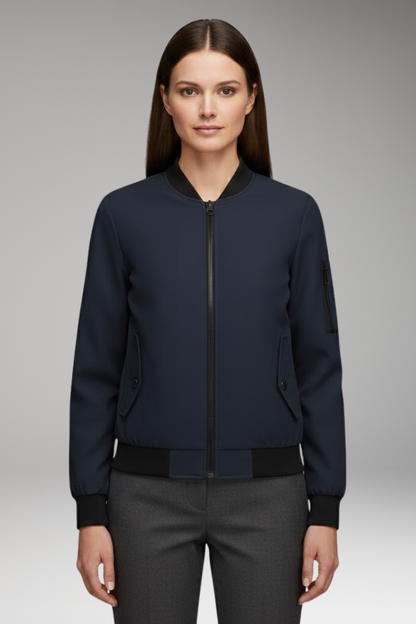 Women's Bomber Jacket Zipper Pockets Sporty Collar