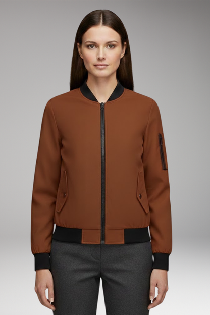 Women's Bomber Jacket Zipper Pockets Sporty Collar