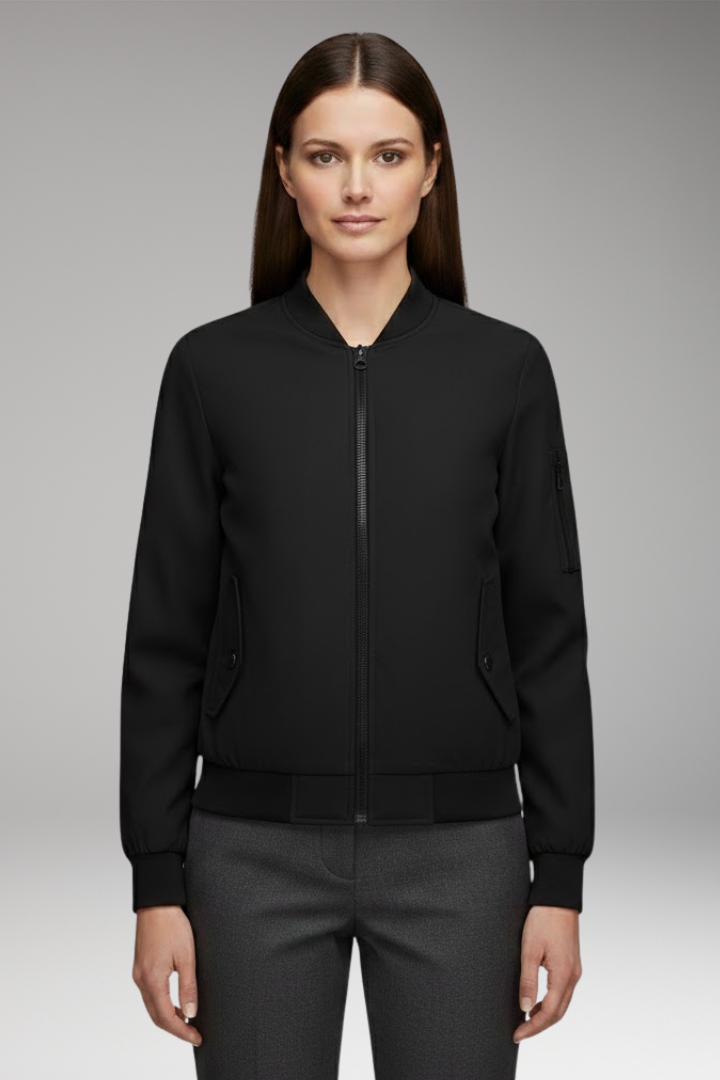 Women's Bomber Jacket Zipper Pockets Sporty Collar