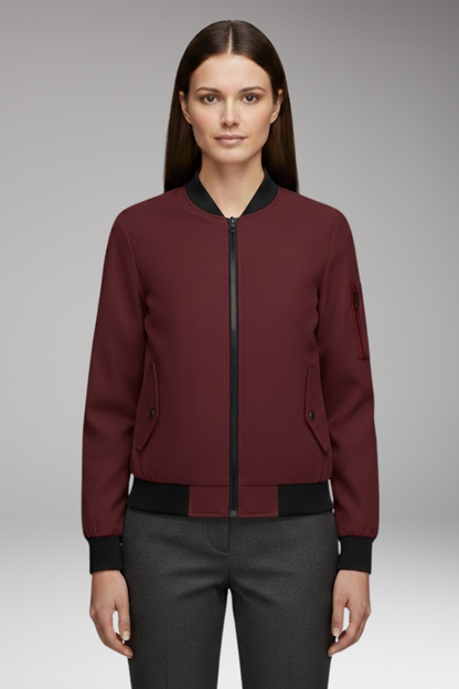 Women's Bomber Jacket Zipper Pockets Sporty Collar