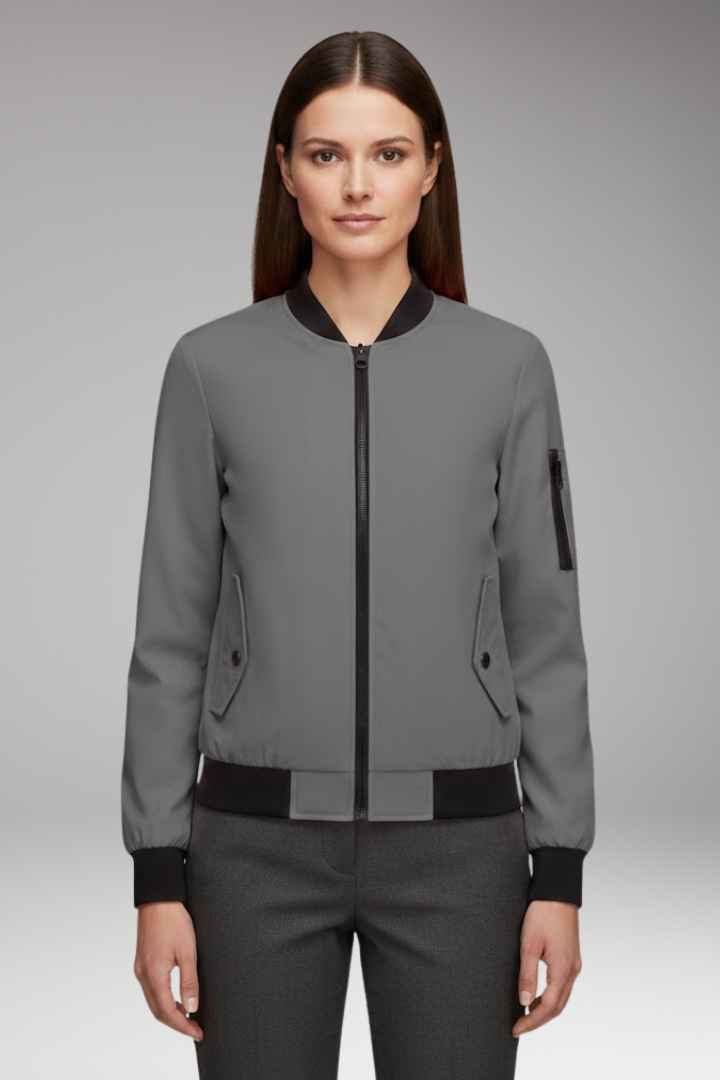 Women's Bomber Jacket Zipper Pockets Sporty Collar