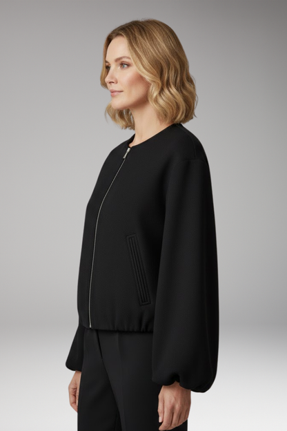 Women's Zipper Bomber Jacket Elastic Fit