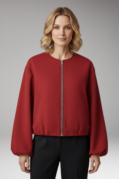 Women's Zipper Bomber Jacket Elastic Fit