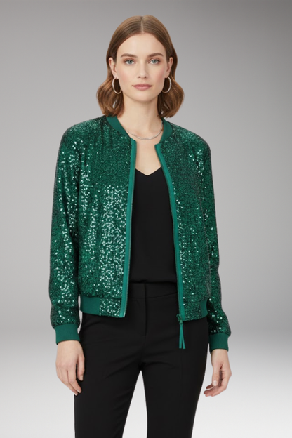 Women's Bomber Jacket Zipper Glitter Black