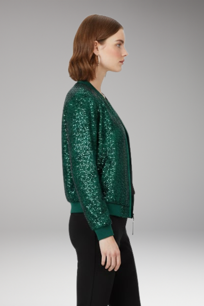 Women's Bomber Jacket Zipper Glitter Black