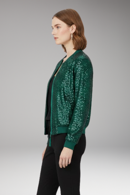 Women's Bomber Jacket Zipper Glitter Black