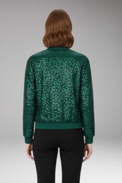Women's Bomber Jacket Zipper Glitter Black