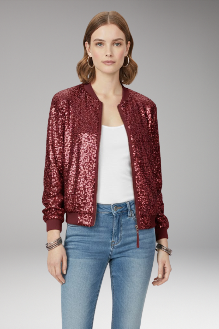 Women's Bomber Jacket Zipper Glitter Black