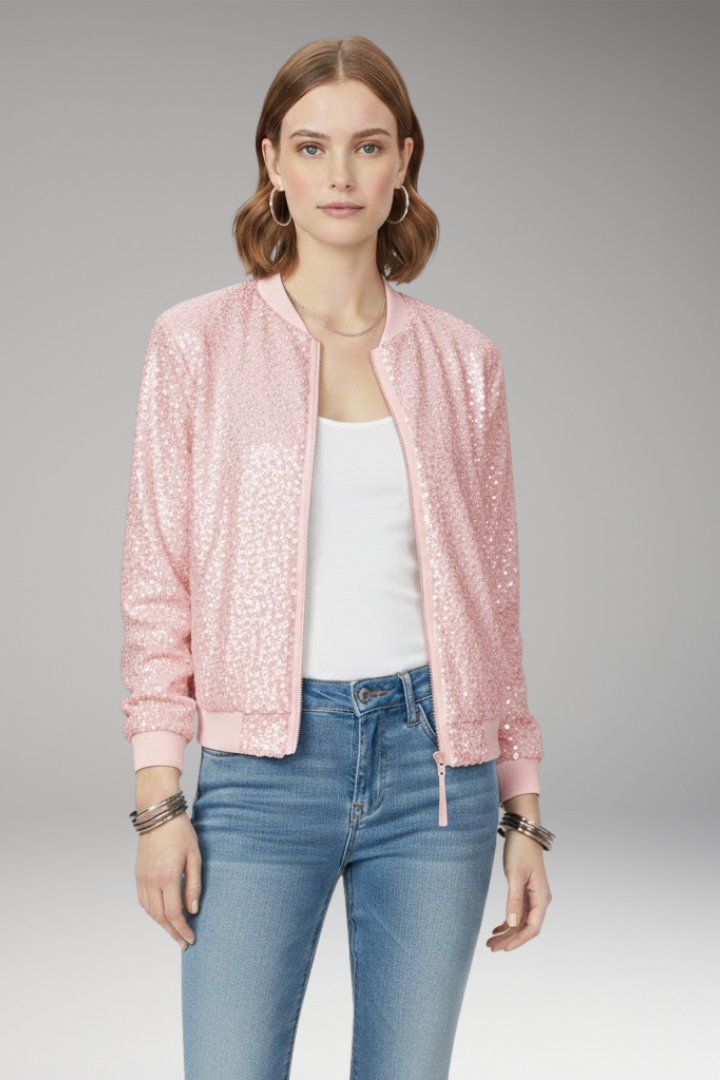 Women's Bomber Jacket Zipper Glitter Black