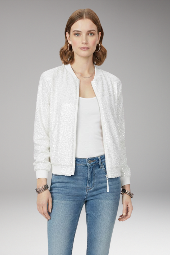 Women's Bomber Jacket Zipper Glitter Black
